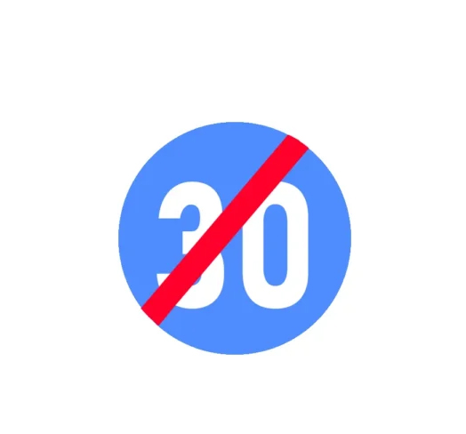 تابلو پایان حداقل سرعت ۳۰ کیلومتر